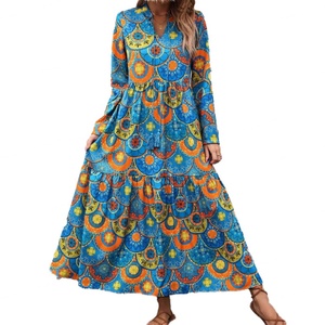 Robe mi-longue décontractée et élégante pour femme, col carré sexy, imprimé tendance, manches longues, taille naturelle, couleur unie, vente en gros sur mesure de haute qualité - Product Image 3