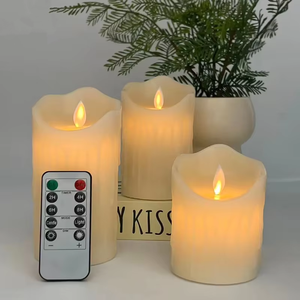 3피스 친환경 파라핀 왁스 필라 LED 캔들 리모컨 결혼식 생일 크리스마스 홈 데코-배터리 작동 - Product Image 1