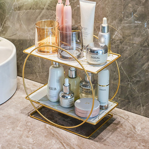 Double Layer Round Metal Storage Rack For Bathroom Cosmetics And Toiletries Freestanding With <b>Mirror</b> Tray - Product Image 2