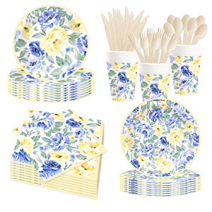 DAMAI Nuevo Juego de Vajilla Desechable con Diseño Floral, Platos, Vasos y Servilletas de Papel para Postre y Cena, Estilo Chino - Product Image 2