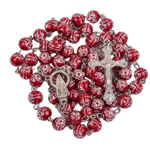 Fabbrica 8 millimetri Rosso di plastica del branello del fiore della Rosa Intagliato Cattolica <span class=keywords><strong>Argento</strong></span> Crocifisso <span class=keywords><strong>collana</strong></span> Del <span class=keywords><strong>Rosario</strong></span> per la Preghiera - Product Image 1