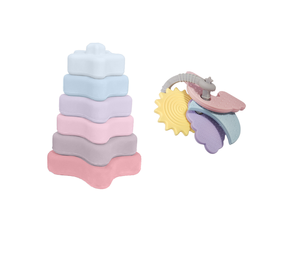 Juguete de bebé de silicona de grado alimenticio 100%-Juego de mordedor y apilamiento de estrellas no tóxicas para juego sensorial - Product Image 1