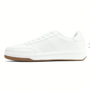 <b>White</b> Genuine Leather <b>Lace</b>-up Court Sneakers Round Toe Rubber Outsole EVA Midsole All Seasons Breathable Style - Product Image 4