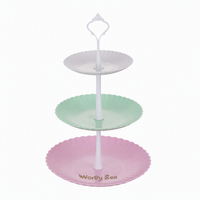 Présentoir à 3 niveaux festonné en plastique pour service, assiettes, fruits, gâteaux, desserts, cupcakes, avec poignée dorée, pour fêtes et mariages