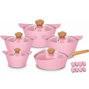 Zogifts yüksek kaliteli popüler pembe hiçbiri sopa TENCERE SETİ yeni stil faydalı 10 adet 20/24/28/32Cm çorba tencere derin kızartma tavalar