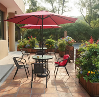 Table de bistrot moderne en fer pliable avec plateau en verre ondulé de 5 mm, étanche et durable, pour usage extérieur en hôtel, avec trou pour parasol