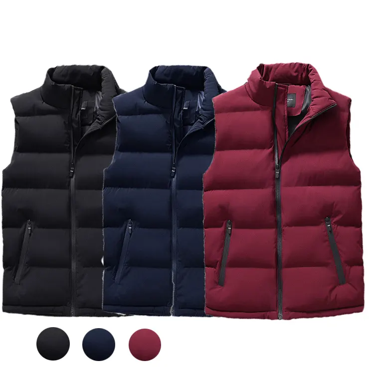 ready to ship winter black navy wine red quilted cotton vest fashion mens sleeveless jacket