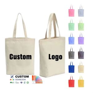 Sac fourre-tout réutilisable en toile de coton blanc uni personnalisé avec impression sur mesure - Product Image 1