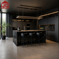 Meubles d'îlot de cuisine Design House en velours avec dessus en marbre veiné doré, crédence en marbre, design 3D, garantie 1 an, pour restaurant