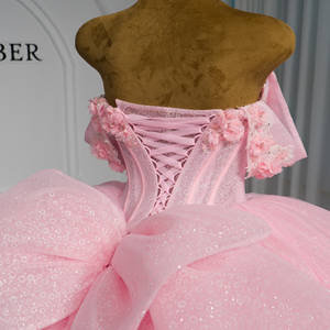 Xybb08-Pz Pastel Pink Quinceanera <b>Ball</b> Gown 3D Floral Corset <b>Glitter</b> Chiffon Natural Dress for Formal Evening Party for - Product Image 6