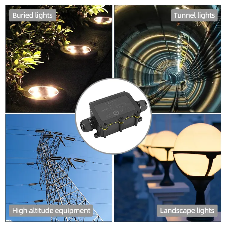 EW-M2068-2T 2Way 방수 지하 블랙 컬러 플라스틱 인클로저 홍수 빛 안전 보호 커버 박스 IP68 정션 박스