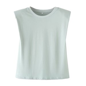 <span class=keywords><strong>Camiseta</strong></span> con <span class=keywords><strong>Hombreras</strong></span> PB&ZA de 6 Colores para Mujer Sin Mangas Cuello Redondo Verano 2024 Tops Casuales para Mujer - Product Image 2