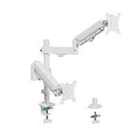 Soporte de Monitor Doble AUKI, Brazo de Escritorio de Acero Aleado con Resorte de Gas, Poste Vertical Ajustable en Altura, Capacidad de Carga de 10 kg, Inclinación de 45°, Color Blanco