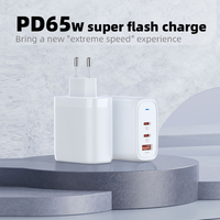 Personnalisé 30W 65W 5V 9V 12V 20V mural double port USB-A Carregador plaque ordinateur portable EU gan 3 en un adaptateur multiple chargeurs de type c