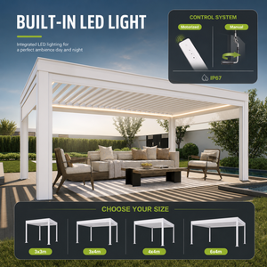 Pergola à lames orientables en aluminium thermolaqué avec capteur de pluie automatique, commande intelligente, étanche, pour jardin extérieur 3x3 3x4 <span class=keywords><strong>4x4</strong></span> - Product Image 6