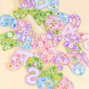 Nouveaux patchs thermocollants exquis de 5,4 cm avec motif floral rose, bleu et blanc, lettres imprimées pour la décoration de vêtements et de chapeaux - Product Image 2