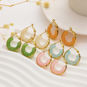 Multi Colors Resin <b>Studs</b> <b>Earrings</b> for Women | 18K PVD Gold Plated Stainless Steel | Waterproof, Hypoallergenic & Durable - Product Image 5