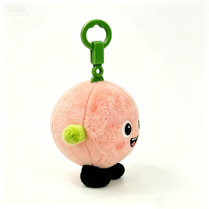 Customized Smiling peach plush keychain with green clip,Cute gift for peach lovers,Round pink peach plush charm - Product Image 3