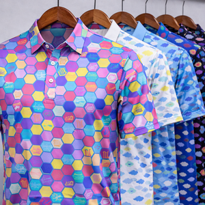 เสื้อโปโลกอล์ฟผู้ชายพิมพ์ลายสีสันสดใส ผลิตจากโพลีเอสเตอร์ 88% และสแปนเด็กซ์ 12%  รับปักโลโก้ตามแบบ - Product Image 5