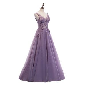 Dreamy Purple A-Line Tulle Wedding Dress V-Neck Embroidery Empire Waistline Bridal Gown - Product Image 5