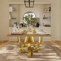 Ensemble de table et de chaises de salle à manger de luxe moderne avec quatre pieds en métal doré en forme de V pour hôtel et usage domestique