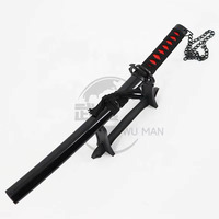 Espada Tensa Zangetsu Negra de 45 cm, Mini Katana Segura y sin Cuchilla de Ichigo Kurosaki de Bleach con Cadena y Saya Negra