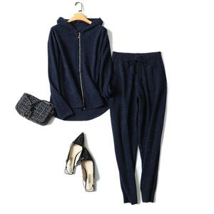 Completo Sportivo da Donna in Cashmere di Alta Qualità: <span class=keywords><strong>Cardigan</strong></span> con Cappuccio e Zip, <span class=keywords><strong>Top</strong></span> Casual con Cintura e Pantaloni con Tasche - Product Image 2