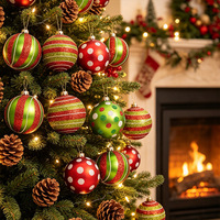 Juego de Adornos Navideños Modernos Minimalistas con Lentejuelas Rojas y Verdes, Bolas Colgantes de Plástico de 8 cm, 12 Piezas, Decoraciones Redondas