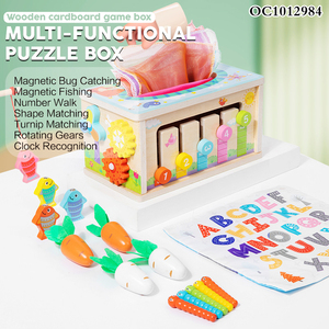 Cube d'activités en bois éducatif Montessori, puzzle mathématique, jeu de pêche, boîte à mouchoirs pour bébé, jouet multifonctionnel - Product Image 2