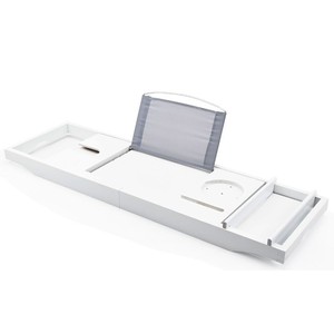 Support de bain en bambou blanc rectangulaire extensible avec porte-gobelet et support pour téléphone - Product Image 4