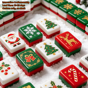 Ensemble de Mahjong en Acrylique Luxe Personnalisé, Ornements Fleurs de Houx et Arbres Verts, UV 2 Couches, 160 Tuiles XL Rouges de Noël pour Cadeau Fille - Product Image 1