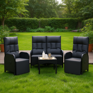 Set da Giardino in Rattan Nero per 4 Persone, Arredamento da Esterno Resistente alle Intemperie, Design Contemporaneo - Product Image 2