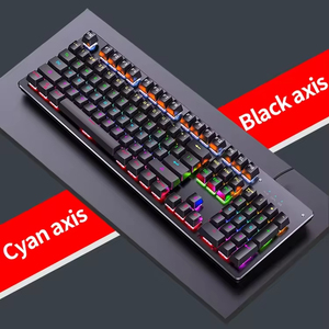 คีย์บอร์ดเกมมิ่งพีซีแบบมีไฟ RGB 104 ปุ่ม แผงโลหะผสมขัดเงาด้วยไฟฟ้า ตัวกลไกโลหะ สีดำ ตัวเลือกแกนสีฟ้า - Product Image 2