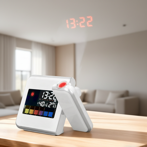 Réveil numérique avec projection, fonction snooze, prévisions météo, horloge de projection, température et humidité de la table, affichage couleur hebdomadaire - Product Image 1