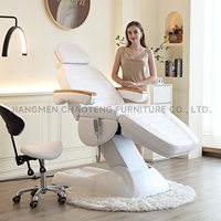 Table de massage électrique professionnelle de luxe pour salon de beauté, réglable en hauteur, avec plateau incurvé, blanche