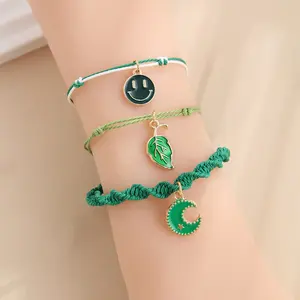 Custom Adjustable Braided Knot Rope Bracelet Jewelry Cute Zinc Smile Flower Alloy Charms Women Braided Rope Women Gift Bracelet