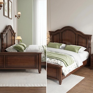 Camas de Madera Clásicas de Diseño Retro Americano, Tamaños de 1.8 Metros y 1.5 Metros, Camas Modernas King y <span class=keywords><strong>Queen</strong></span> para Hotel y Villa, Madera Sólida - Product Image 4