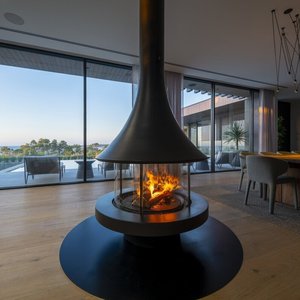 Cheminée suspendue sécurisée en verre, montée au plafond, multi-combustibles (bois, éthanol, alcool), à flamme réelle, pour décoration - Product Image 2