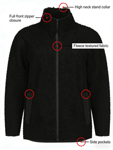<span class=keywords><strong>Manteau</strong></span> décontracté pour femme en polaire texturée à col montant noir avec fermeture éclair, silhouette ample, poche latérale décorative, confortable et <span class=keywords><strong>chaud</strong></span> - Product Image 6