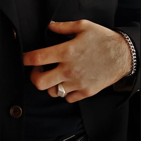 Bague de déclaration réglable pour homme en acier inoxydable, géométrique, losange, argent rustique, rhodié, chevalier solide
