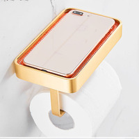 Porte-papier toilette STOCCO en or brossé de luxe avec étagère en cuir orange, acier inoxydable 304, montage mural pour hôtel de luxe