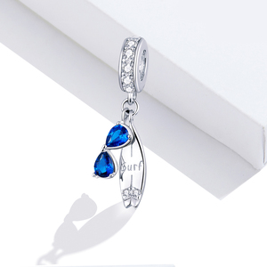 S925 Argent Jubilatoire surf pendentif <span class=keywords><strong>de</strong></span> mode sertie <span class=keywords><strong>de</strong></span> <span class=keywords><strong>diamant</strong></span> bleu lunettes perles accessoires BSC263 - Product Image 4