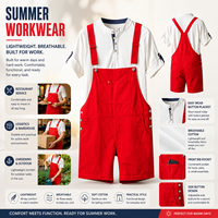 Salopette Courte à Bretelles Réglables Multi-Poches en Tissu Tissé Durable Uniforme de Travail d'Été pour le Personnel Broderie Personnalisée Logo Imprimé