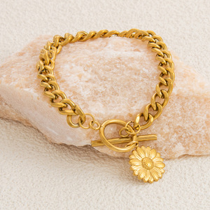 Bracelet avec pendentif en zircon en forme de cœur, plaqué or 18 carats, bijoux à la mode - Product Image 2