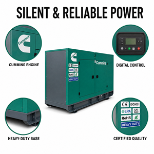 Groupe électrogène diesel Cummins triphasé 20 kVA-80 kVA, certifié CE ISO, silencieux, démarrage automatique et à distance, pour usage domestique, avec ATS - Product Image 4