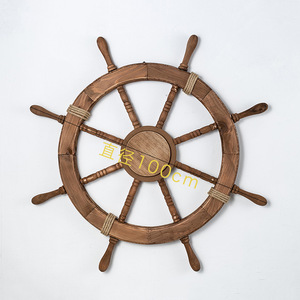 Solid Wood Ship Steering Wheel 100cm Blue Anchor Mediterranean Style <b>Wall</b> <b>Decor</b> Home Decoration - Product Image 3