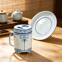 Tasse à thé professionnelle de style chinois en porcelaine fine, 3 pièces, avec infuseur, couvercle et poignée, motif floral translucide