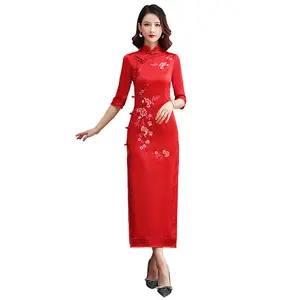 Klassieke Handgemaakte Kralen Vrouwen Chinese Jurk Traditionele Mandarijn Kraag Qipao Elegante Halve Mouw Cheongsam Chinese Stijl Vestido