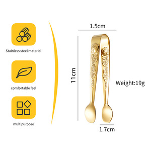 304 Stainless Steel Ice <b>Tongs</b> Rose Pattern Thickened Bar Tools For Cocktail Sugar Cube <b>Serving</b> - Product Image 2