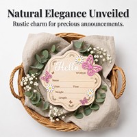 Panneau d'annonce de naissance pour fille, 6 pouces, 'Bonjour le Monde', plaque de naissance en bois superposée avec lettres en acrylique et papillons